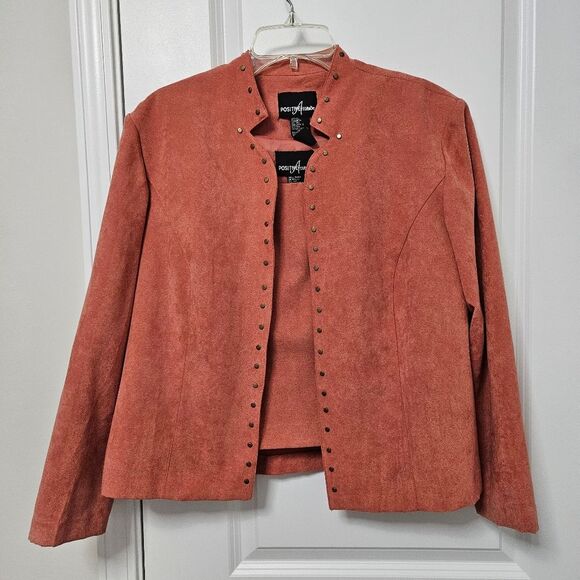 Positive Attitude Tank Blazer Set Women’s 16 Peach Salmon Faux Suede Studded EUC - Picture 1 of 15